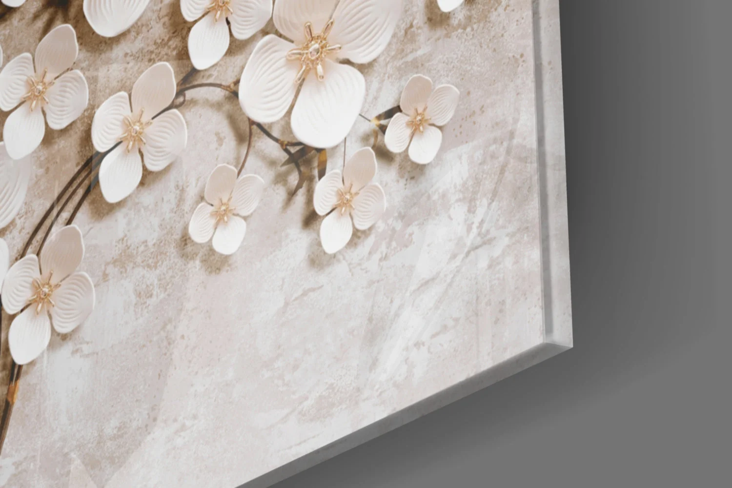 Luxe Glasschilderij 3D Effect Witte Bloemenboom - Afbeelding 2