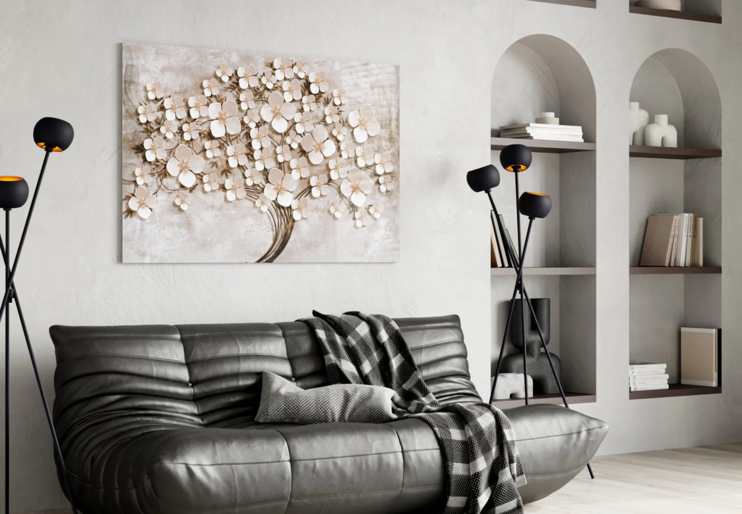 Luxe Glasschilderij 3D Effect Witte Bloemenboom - Afbeelding 5