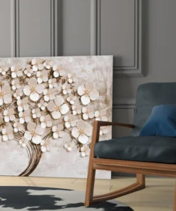Luxe Glasschilderij 3D Effect Witte Bloemenboom