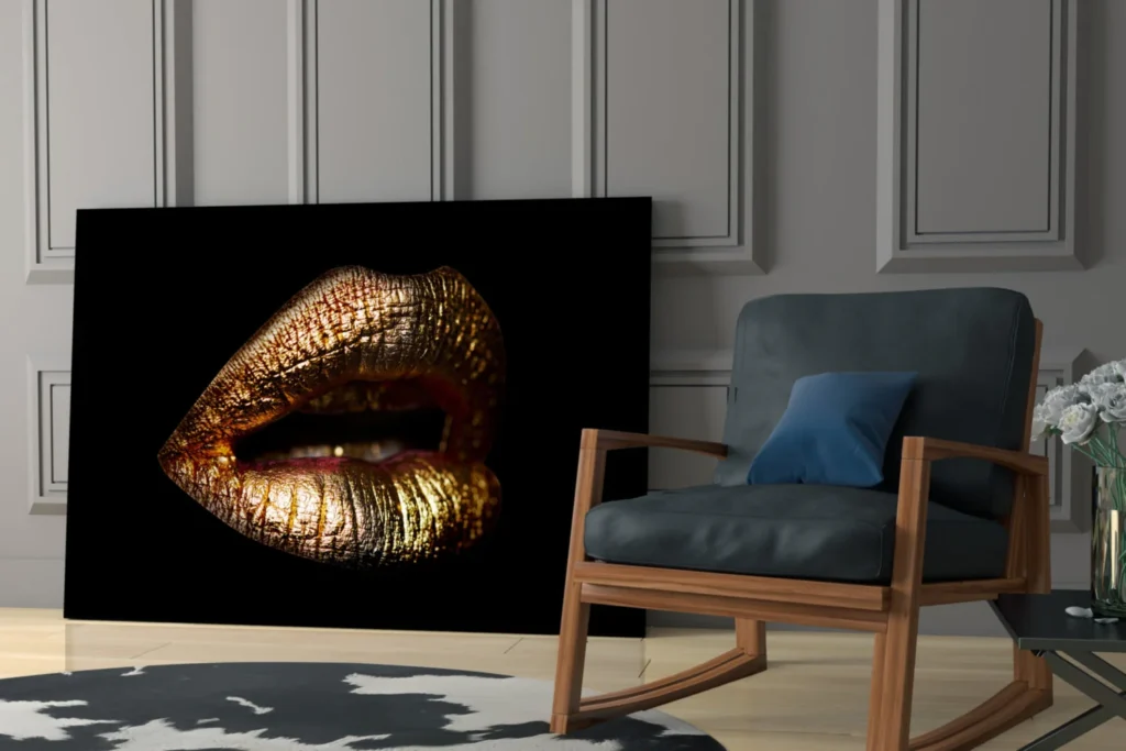 Gouden Lippen Glasschilderij