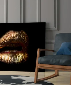 Gouden Lippen Glasschilderij