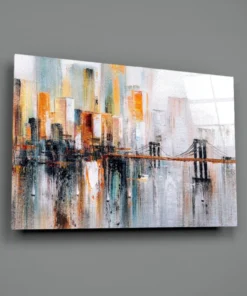 Abstracte Stad Glasschilderij - Afbeelding 3