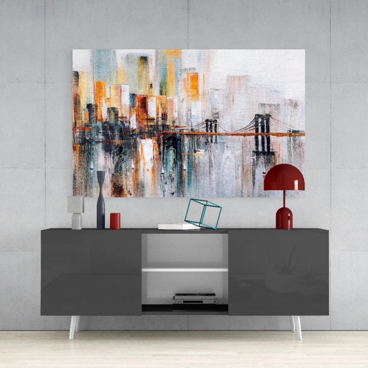 Abstracte Stad Glasschilderij - Afbeelding 6