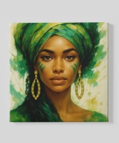 Groene Vrouw Portret Vierkant Schilderij