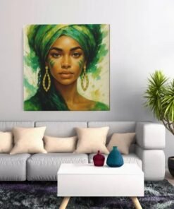 OEFE 1314 vierkant canvas schilderij groene vrouw portret e