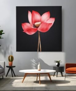 OEFE 1315 vierkant canvas schilderij rode lotus bloem c