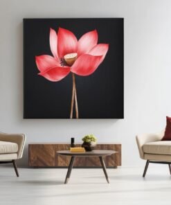 OEFE 1315 vierkant canvas schilderij rode lotus bloem d
