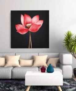 OEFE 1315 vierkant canvas schilderij rode lotus bloem f