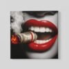 OEFE 1317 vierkant canvas schilderij rode lippen brandend geld