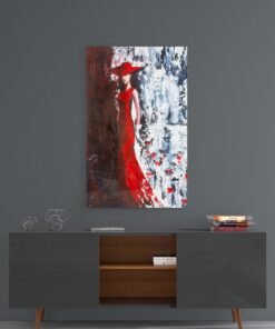 Vrouw met Rood Glasschilderij