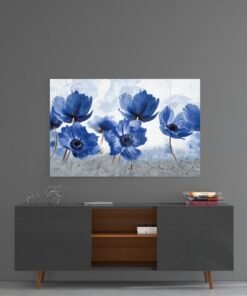 Blauwe Bloemen Glasschilderij