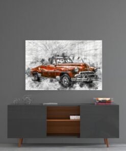 Rode Chevrolet Glasschilderij