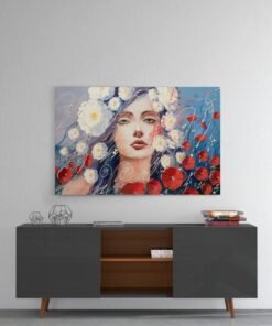 Vrouw en Bloemen Glasschilderij