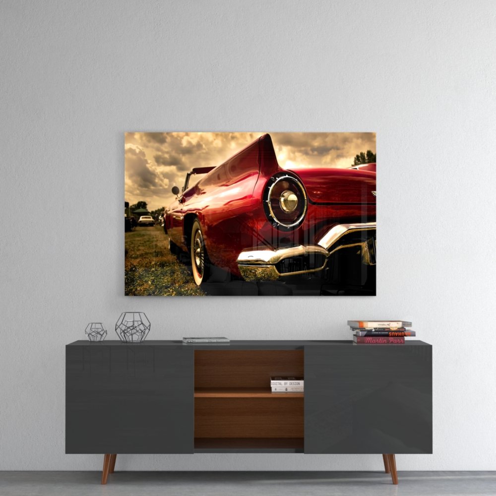Rode Chevrolet Glasschilderij