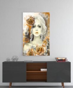 Vrouw Met Rozen Glasschilderij