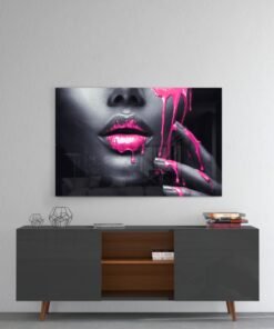 Vrouw met Roze Verf Glasschilderij