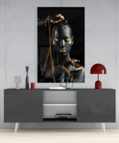 Vrouw Met Gouden Sieraden Glasschilderij