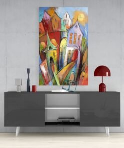 Abstracte Huizen Glasschilderij