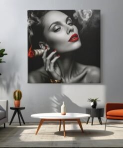 vierkant canvas schilderij rokerige vrouw met rode lippen f
