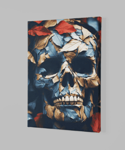 ALIVA 1307 schedel met bladeren canvas schilderij a
