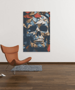 ALIVA 1307 schedel met bladeren canvas schilderij b