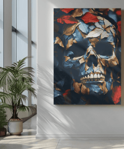 ALIVA 1307 schedel met bladeren canvas schilderij c