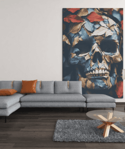ALIVA 1307 schedel met bladeren canvas schilderij d