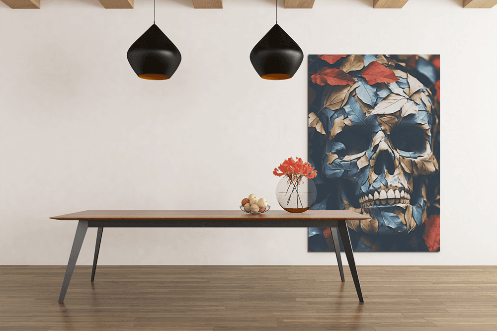 ALIVA 1307 schedel met bladeren canvas schilderij e