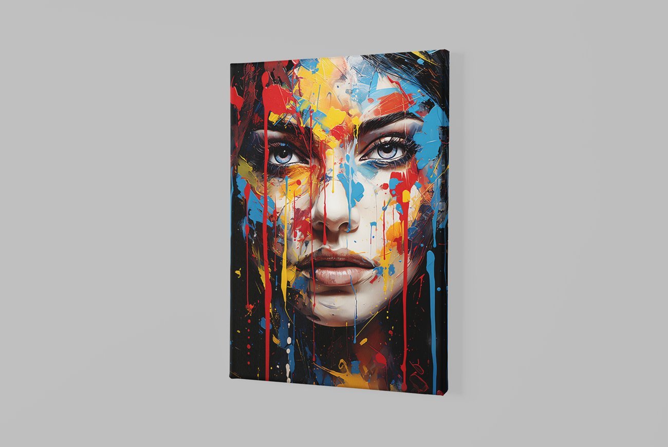 Canvas Schilderij Kleurrijke Vrouw Gezicht - Afbeelding 2