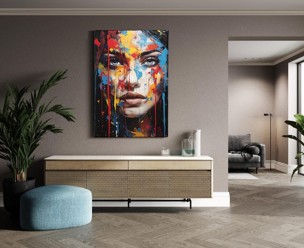 Canvas Schilderij Kleurrijke Vrouw Gezicht - Afbeelding 4