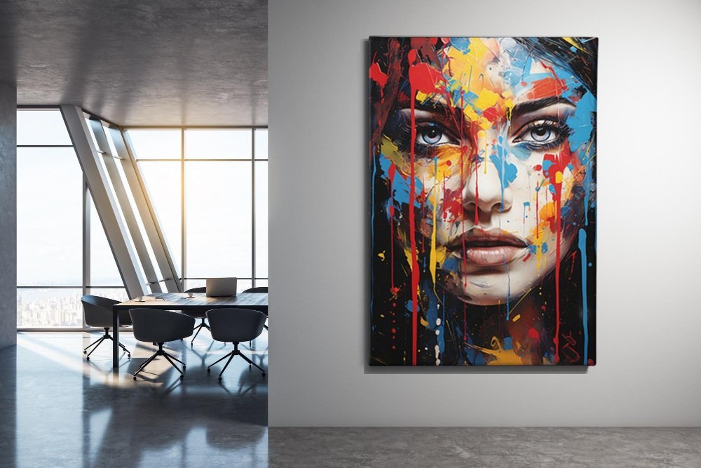 Canvas Schilderij Kleurrijke Vrouw Gezicht - Afbeelding 3