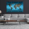 Wereldkaart blauw Canvas Schilderij