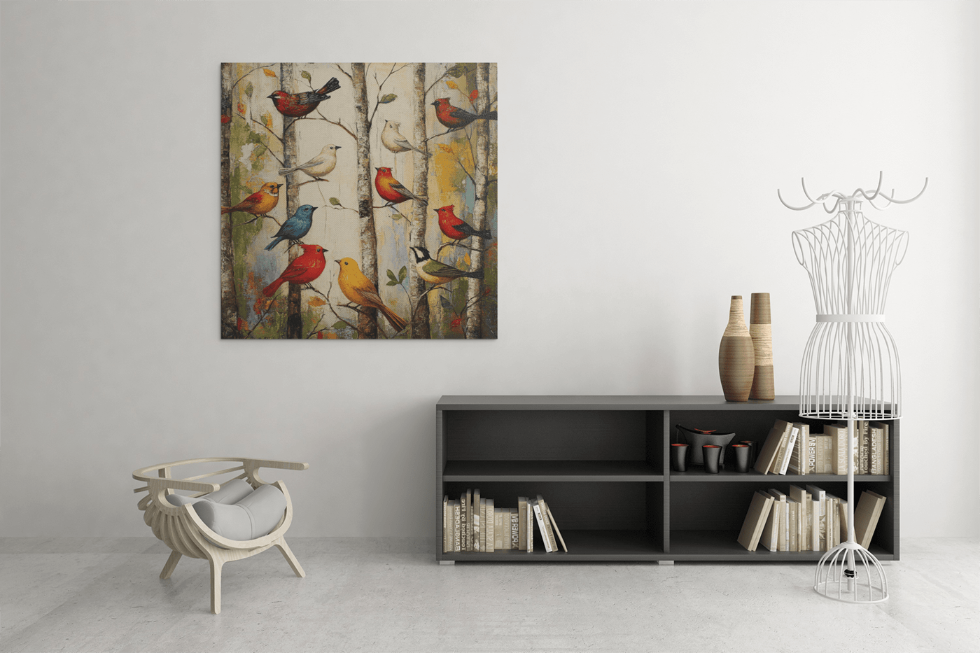 OEFE 1106 canvas schilderij vogels abstract vierkant c 1