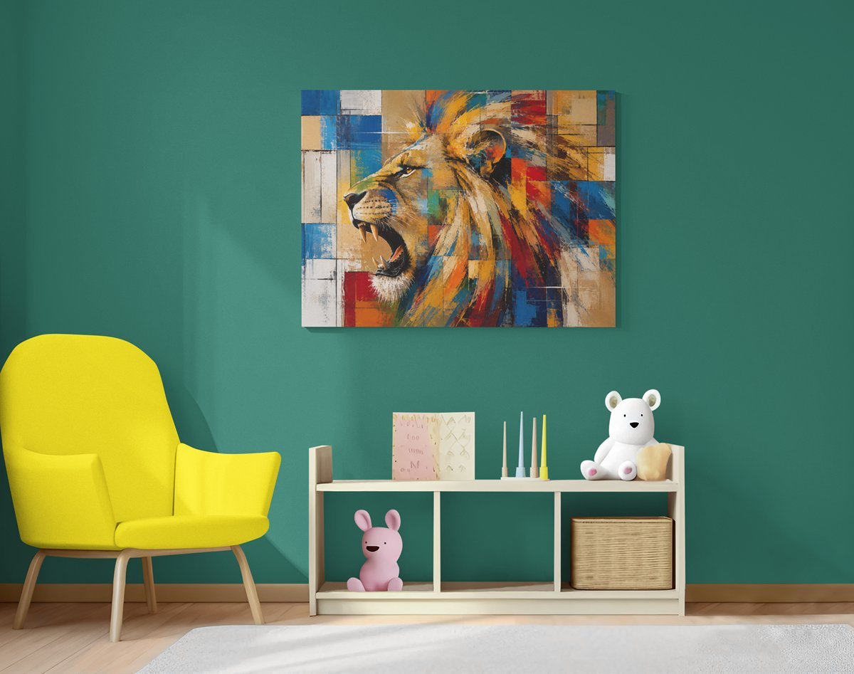 Leeuw Dieren Canvas Schilderij 100x75 cm - Afbeelding 4