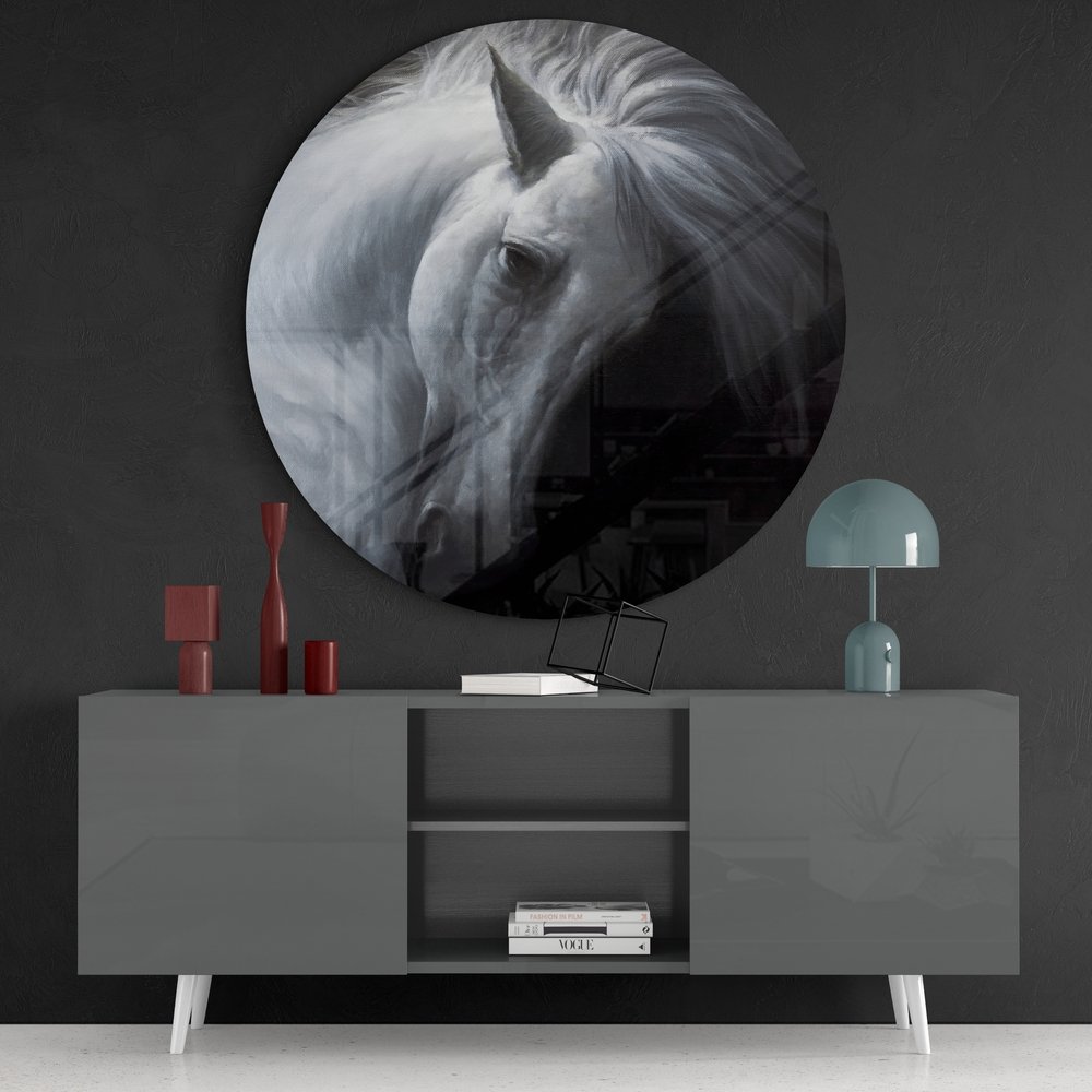 Witte Paard Glasschilderij