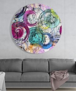 Abstract Kleuren Rond Glasschilderij