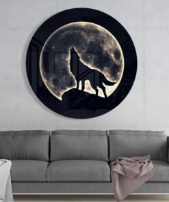 Wolf en Volle Maan Glasschilderij