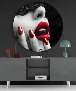 Vrouw Rode Lippen Glasschilderij