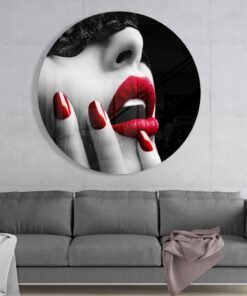 Alternative view of Vrouw Rode Lippen Glasschilderij