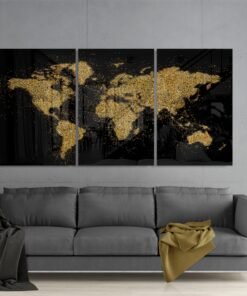 Wereldkaart Goud Glasschilderij