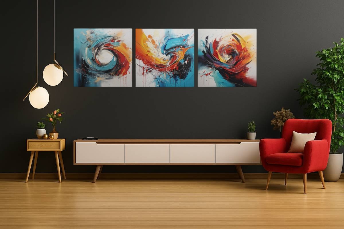 Drieluik Schilderij Kleurrijke Abstract - Afbeelding 4