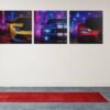 OLIVA 1033 drieluik schilderij neon sportauto