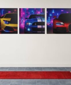 Drieluik Schilderij Neon Sportauto's