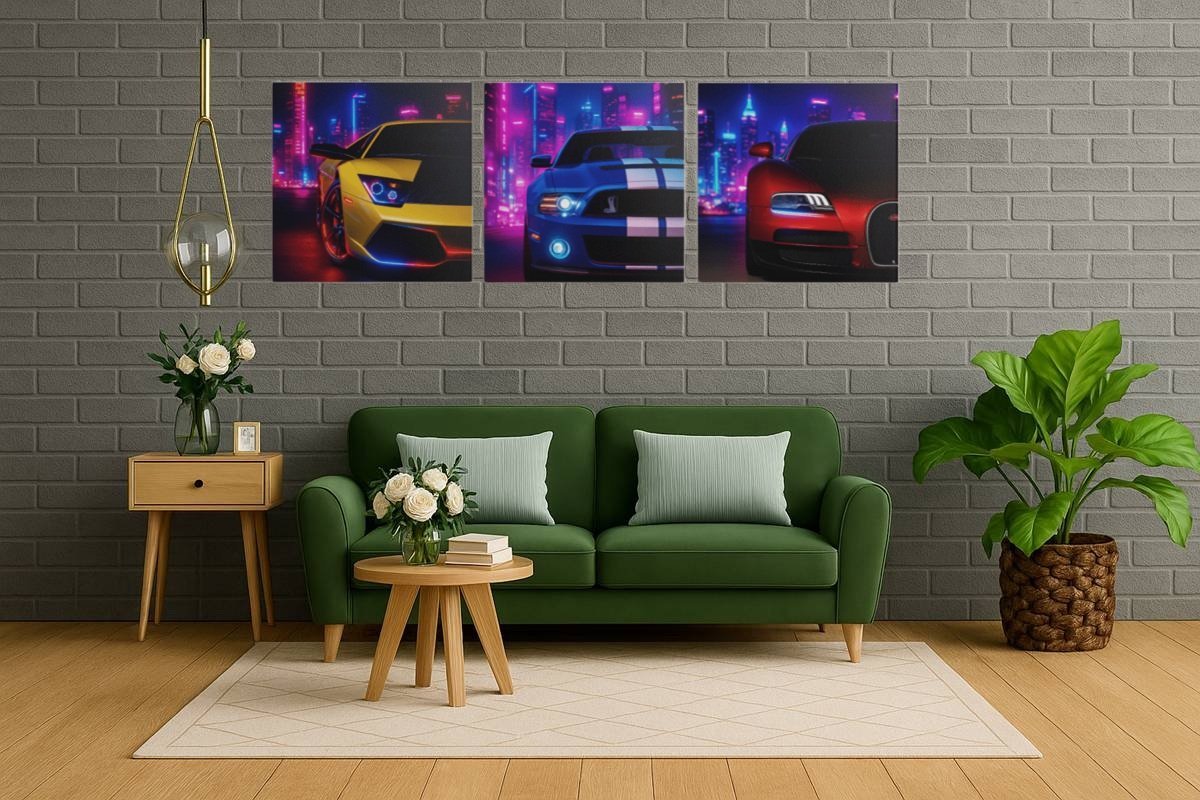 drieluik-schilderij-neon-sportauto'-a