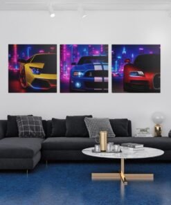 Drieluik Schilderij Neon Sportauto's - Afbeelding 7