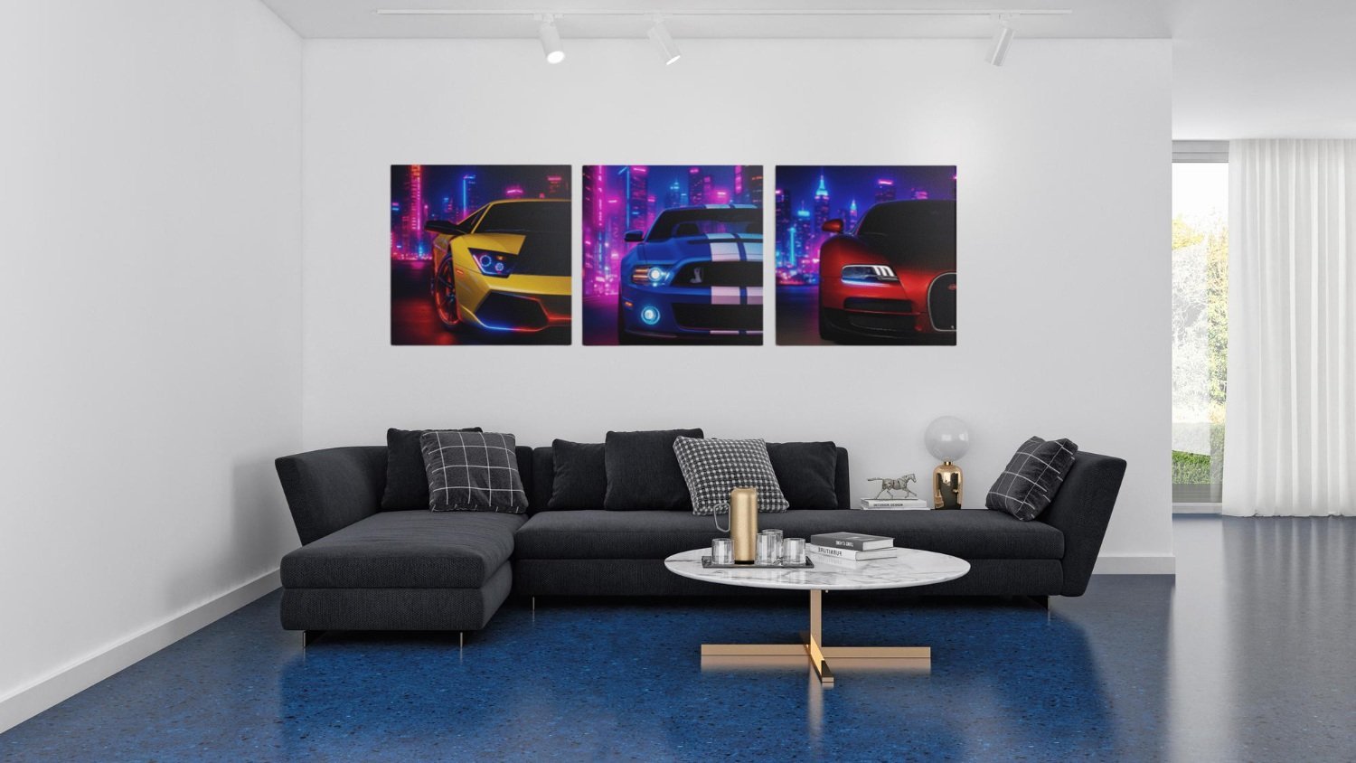 Drieluik Schilderij Neon Sportauto's - Afbeelding 7