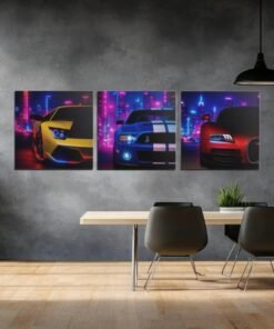 Drieluik Schilderij Neon Sportauto's - Afbeelding 6