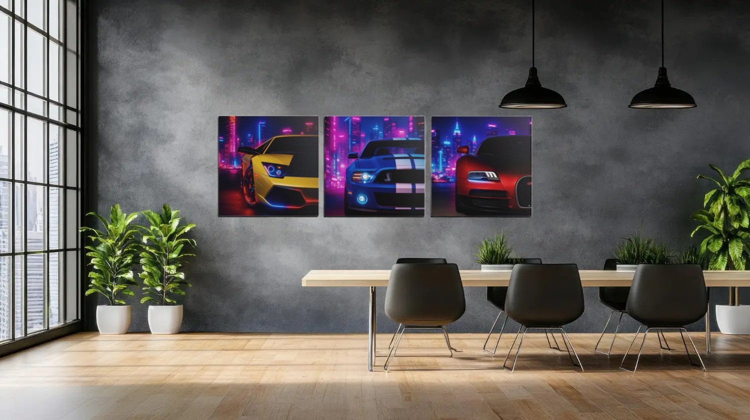 Drieluik Schilderij Neon Sportauto's - Afbeelding 6