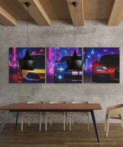 Drieluik Schilderij Neon Sportauto's - Afbeelding 3
