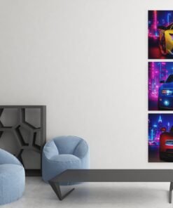 Alternative view of Drieluik Schilderij Neon Sportauto's